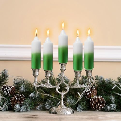 NJAO HOO Green Christmas Candles 5 Inch Short Taper Candle Metallic Candlesticks Unscented Candle Set for Home Decor Christmas Party Dinner Candles, 4 Pack