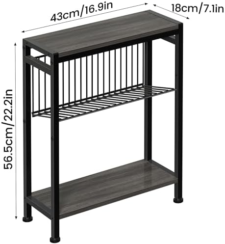 Narrow Side Table Set of 2, 3-Tier End Table, Small Nightstand