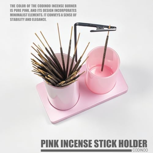 2 in 1 Incense Burner Holder for Sticks,Glass Incense Holder with Storage,Upside Down Incense Holder for Sticks with Glass Ash Catcher for Meditation Yoga Spa Room Home Decor[All Pink]