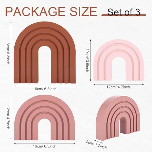 3 Set Pink Boho Shelf Decor Wood Arch Ends