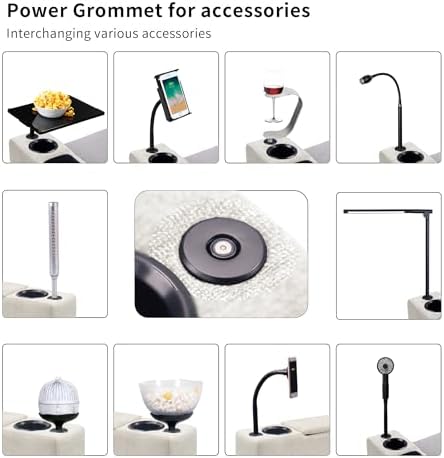 Sofa Armrest with Cup Holder, PU Leather Multifunctional Couch Arm Rest Insert, Removable Couch Caddy with Storage, Equipped with LED Reading Light & Wireless Charge Stand