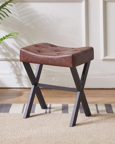 IBUYKE U-Shaped PU Vanity Stool, X-Leg Makeup Chair, Dark Brown WBD019Z