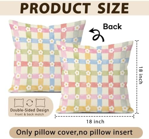 Cottagecore Floral Daisy Gingham Decor Pillow Cover 18x18