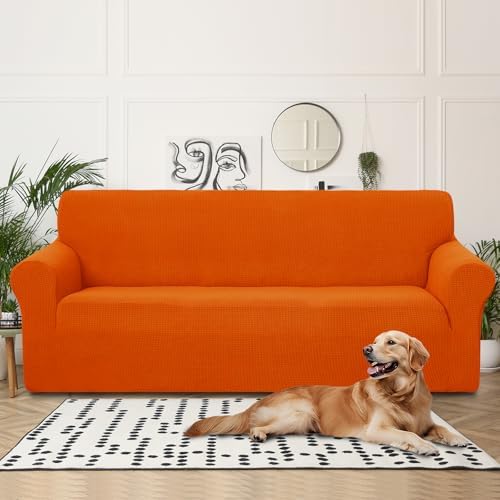 U-NICE HOME 4 Seater Stretch Couch Cover for 3 Cushion Sofa, Orange