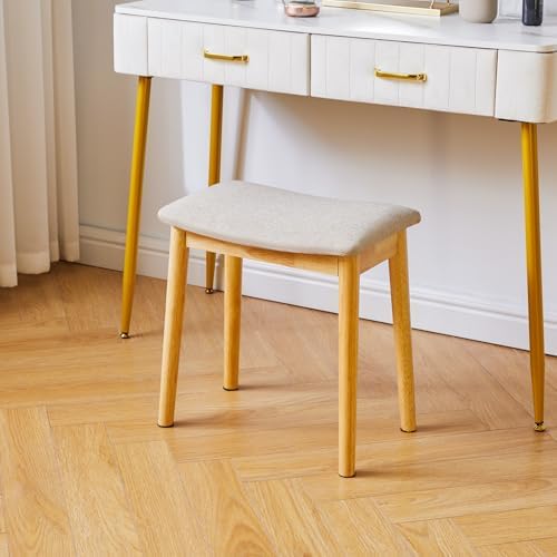 IBUYKE Saddle Cushion Vanity Stool Chair, Piano Bench, Light Linen WBD007NY