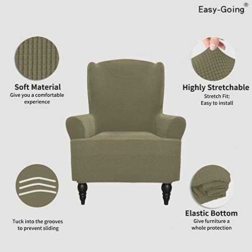 Easy-Going Stretch Wingback Chair Sofa Slipcover Khaki