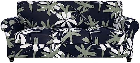 SearchI Stretch Sofa Cover Printed Couch Cover, Floral Pattern 4 Pieces Sofa Slipcover with 3 Separate Cushion Cover, Washable Furniture Protector for Living Room(Sofa, Navy Blue)