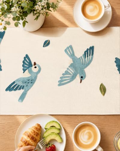 Miss Adola Embroidered Canvas Table Runner 13"x72", Bird Harmony