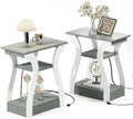 FROMJBEST End Tables Living Room Set of 2 with Charging Station, Grey