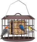 Kingsyard Squirrel Proof Suet Feeder, Cage Bird Feeders for Outdoors Hanging, All Metal, Double Suet Cake Capacity, Tray & Weatherproof, Brown