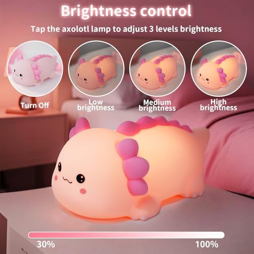 Axolotl Silicone Nursery Night Light, Dimmable LED Night Lamp with Timer,Cute Squishy Animal Rechargeable Lamp with Touch Sensor Gifts for Kids Girls&Baby Room Decor (Axolotl B)