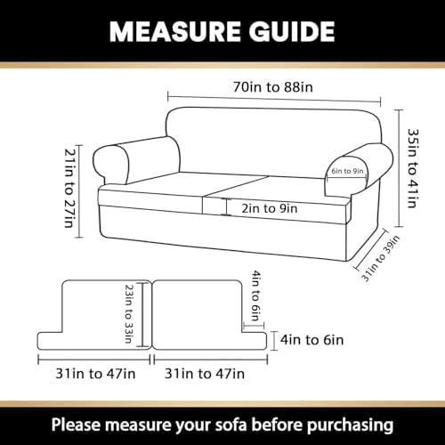 PrinceDeco T Cushion Sofa Slipcover 3 Pieces Sofa Covers for T Cushion Couch Soft Couch Covers Sofa Slip Cover Furniture Covers with 2 Individual T Shape Seat Covers Width Up to 88", Porcelain
