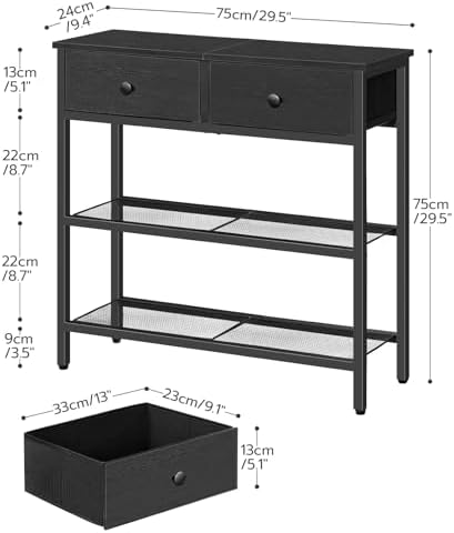 HOOBRO 29.5" Narrow Console Table with 2 Fabric Drawers, Small Sofa Table