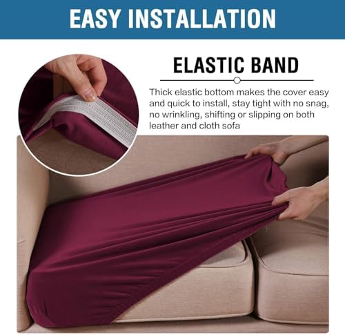H.VERSAILTEX Velvet Stretch Couch Cushion Cover Plush Cushion Slipcover for Chair Cushion Furniture Protector Seat Cushion Sofa Cover (1 Piece Armchair Cushion Covers, Burgundy)
