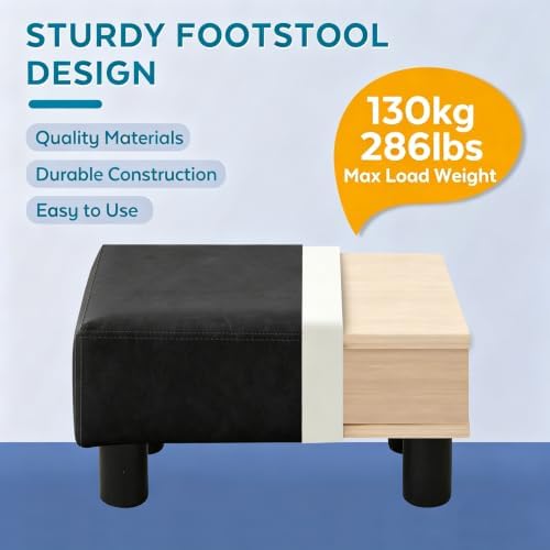 Small Foot Stool Ottoman, Faux Leather Footstool Ottoman Foot Rest for Couch, Rectangle Footstools and Ottomans Small for Living Room, Entryway and Bedroom (Black)