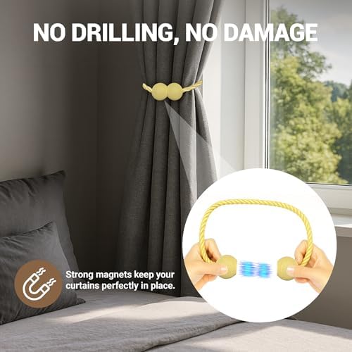 Hion Magnetic Curtain Tiebacks Golden 6pcs, Curtain Holdbacks Hooks Holders