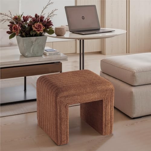 Get Set Style Vanity Stool Chair, Fully Assembled Modern Wool Ottoman Footstool with Wooden Legs, Multifunctional Upholstered Sofa Bench Extra Seat for Makeup Room Living Room Entryway Office
