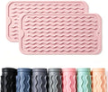 2 Pack Caketime Silicone Dish Drying Mat for Kitchen Counter Under Sink Storage Near Bathroom Faucet Heat Resistant Pad for Stove Top Placemats Soap Holder Stone Dryer Organizer 12"x6" Pink