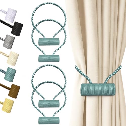 Hion Magnetic Curtain Tiebacks Blue 4pcs, Curtain Holdbacks Hooks Holders