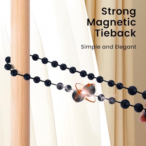 KLOGTSIND Magnetic Curtain Tiebacks, 4 Pack Wood Bead Curtain Holdbacks
