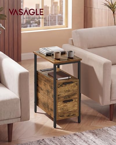 VASAGLE Side End Table with Charging Station, Slim Nightstand with Storage