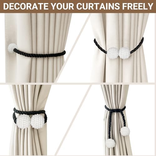 Hion Magnetic Curtain Tiebacks Black 6pcs, Curtain Holdbacks Hooks Holders