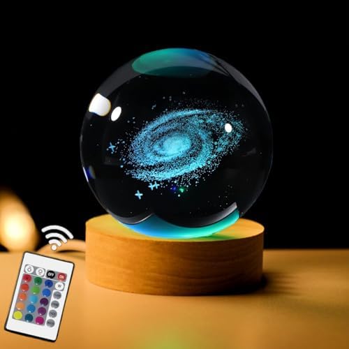 3D Galaxy Crystal Ball with LED Stand, Remote Control, 16 Colors Change, Milky Way Galaxy Glass Sphere Lamp, Decorative Glass Ball Paperweight Gifts(80mm)