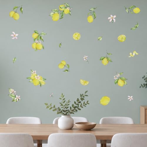 Watercolor Lemon Wall Decals, Peel and Stick Citrus Fruit Decor