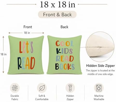 Rusenbao Kids Classroom Reading Corner Decor Throw Pillows Cover 18 x 18