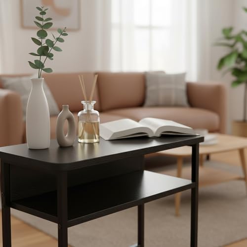 YEAKOO Vintage Narrow Side Table with Storage Shelf, 3 Tier Slim End Table