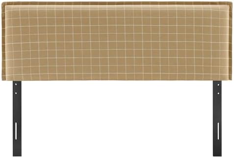 Modway Camille Full Size Checkered Linen Blend Plaid Headboard with Removable Slipcover – in Artichoke Windowpane Check - Padded Pillow Style Headboard with Adjustable Mounting for Full Beds