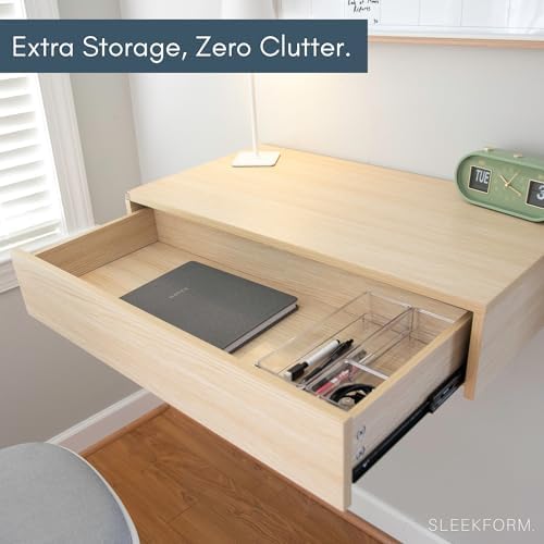 Sleekform Floating Wall Desk with Drawer, 30 x 16 x 6 Inch, Modern White