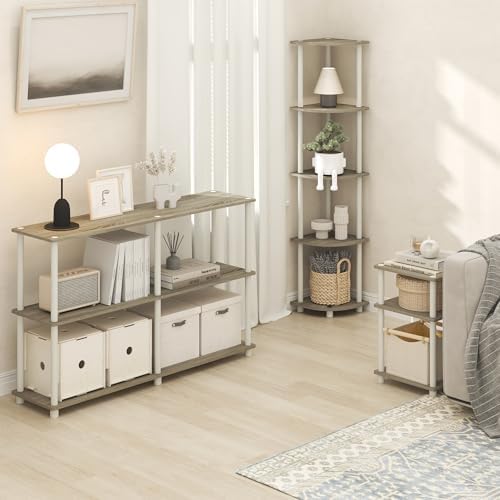 Furinno Turn-N-Tube 3-Tier Toolless Side Table, Compact, Light Oak