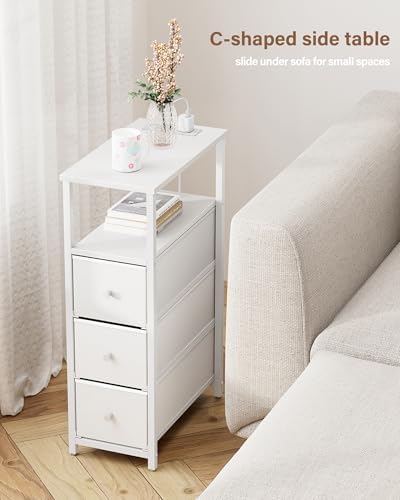 TUTOTAK Narrow Night Stand with Charging Station, Slim End Table