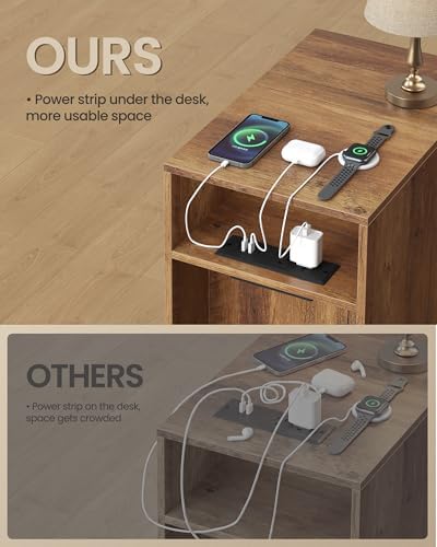 VASAGLE End Table with Charging Station, Narrow Side Table, Nightstand