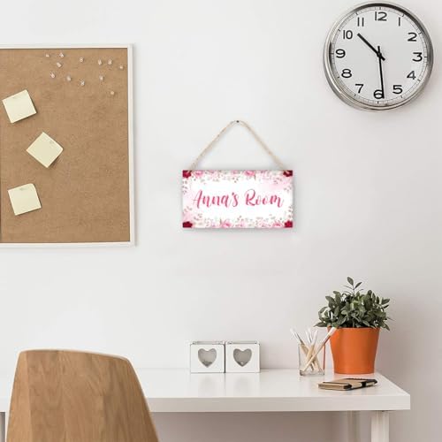 Personalized Pink Fowers Floral Door Sign Kids Room Decor Custom Name Girls Bedroom Toddler Baby Nursery Hanging Art Wood Wall Plaque
