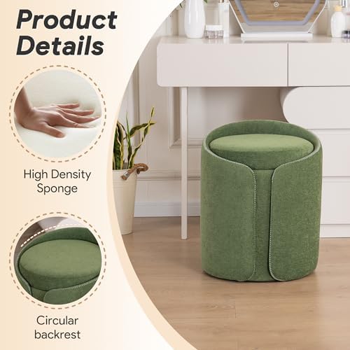 Storage Vanity Stool with Gold Base Comfy Vanity Chair Modern Round Stool for Makeup Vanity Ottoman Foot Rest for Bedroom livingroom, Green