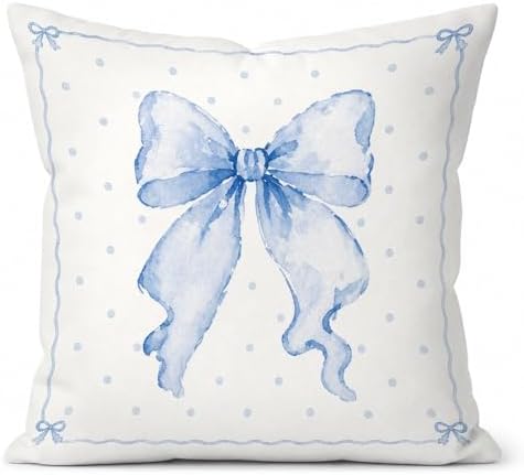 Blue Bow Pillow Cover 18x18, Dorm Decor for College Girls