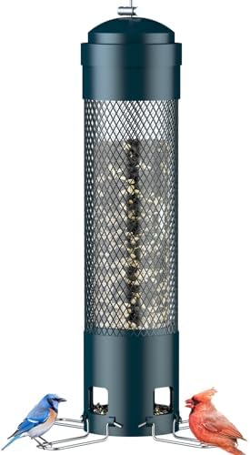 LCSEVEN Bird Feeders for Outdoors Squirrel Proof with Weight-Activated Perches, Hanging Bird Feeder for Outside, Metal Feeder for Wild Cardinal, Finch, Blue Jay, Chickadee, 3LB Seed Capacity, Green