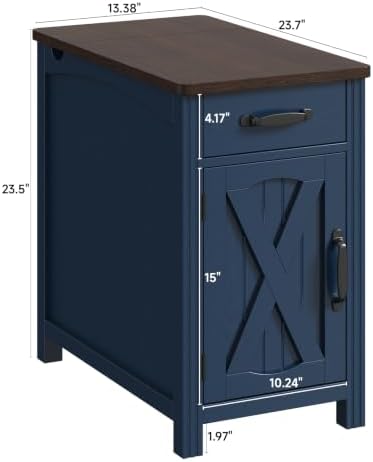 ONBRILL Farmhouse End Table with Charging Station,Blue
