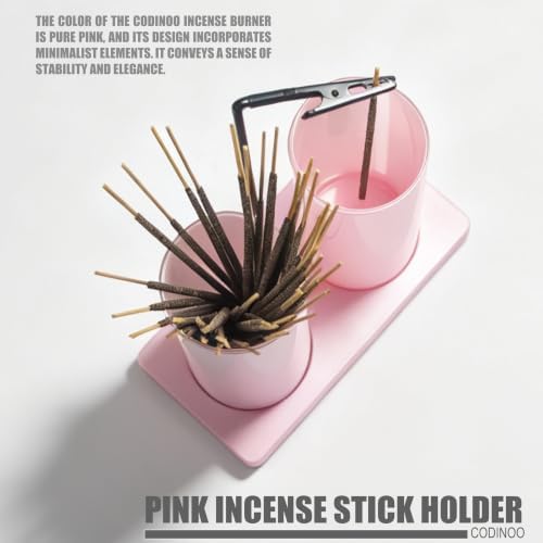 2 in 1 Incense Holder for Sticks,Glass Incense Burner Holder with Storage,Upside Down Incense Holder for Sticks with Glass Ash Catcher for Meditation Yoga Spa Room Home Decor[2 Long Full Pink]