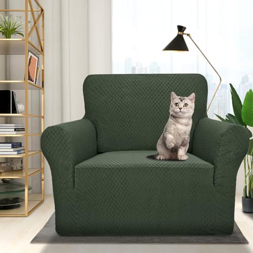 ZNSAYOTX 1 Piece Jacquard Chair Slipcovers for Living Room High Stretch Chair Covers with Arms Anti Slip Pets Friendly Couch Sofa Armchair Cover Furniture Protector (Chair, Army Green)