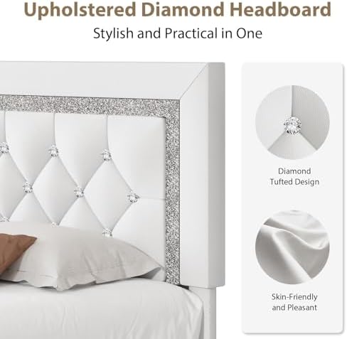 BarnFurin Twin Bed Frame with Tufted Button Headboard, White