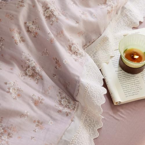 Muslin Floral Duvet Cover Full Size with 2 Pillowcases,Shabby Chic