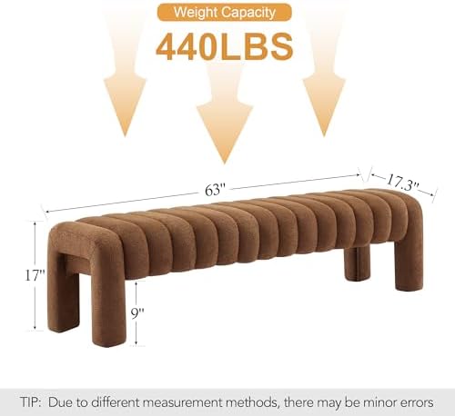 63" Boucle Bed Bench, Upholstered Bench for Bedroom, Rust Brown