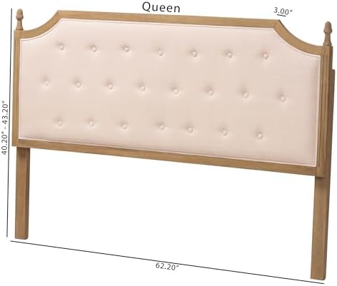 Baxton Studio Lourdes Upholstered Headboard with Solid Wood Frame - Tufted Backrest Panel with Curved Top, Elegant Bedroom Décor, Queen Size