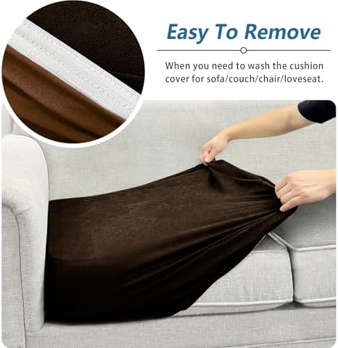 Couch Cushion Covers Leather-Look 3PC Stretch Extra Large Sofa Seat Slipcover Sets Individual Couch Seat Cushion Cover, Pet-Friendly, Non-Slip, Easy Fit - Coffee