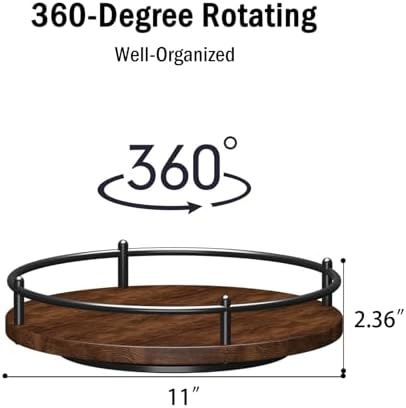 Lazy Susan Organizer：11 Inch Black Wooden Turntable Holder for Pantry&Dinning Table Rotating Round Spice Rack for Dresser Makeup, Counertop, Home&Kitchen