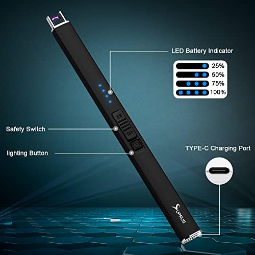 SUPRUS Electric Lighter Arc Windproof Flameless USB Rechargeable Lighter with Safety Lock for Candle BBQ Camping Gifts for Women Mom(Black)