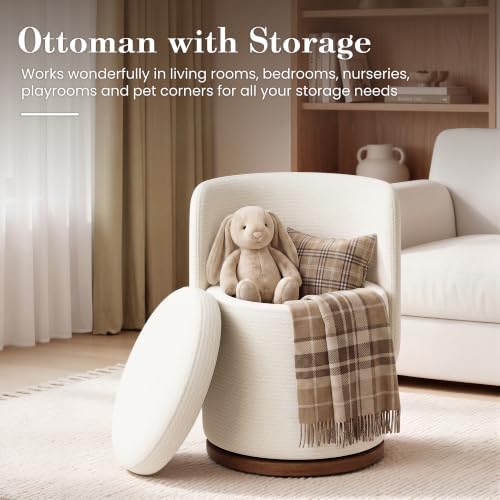 Ottoman with Storage, Round Vanity Stool with Back